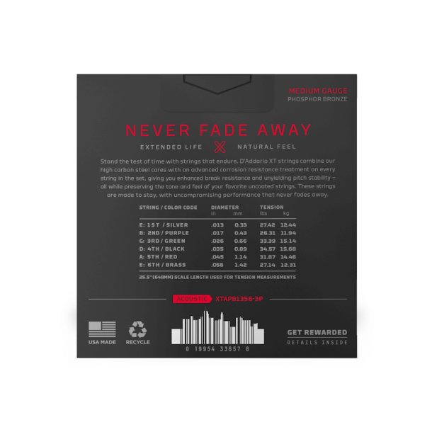 D'Addario XTAPB1356-3P, Strenges�t Western XT Phos.Bronze 013-056, 3-pack